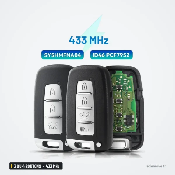 Clé télécommande 433 MHz 3 ou 4 boutons pour Hyundai Sonata, Kia Rio - deux télécommandes, une ouverte avec circuit visible