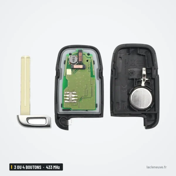 Clé télécommande 433 MHz 3 ou 4 boutons pour Hyundai Sonata, Kia Rio, Elantra - coque ouverte avec circuit et pile