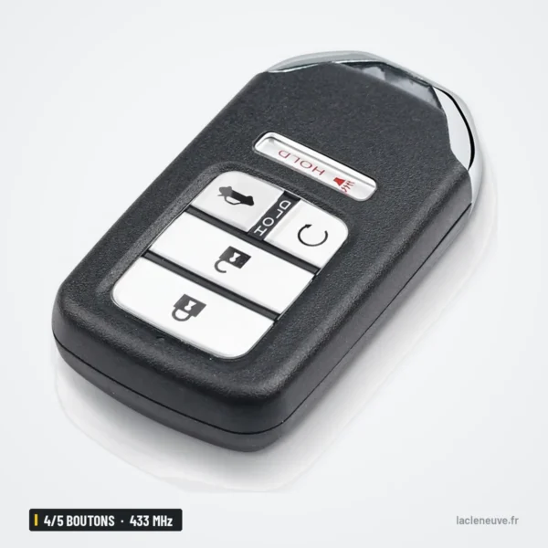 Clé télécommande 433 MHz 4/5 boutons pour Honda Accord, Fit, HR-V, puce 4A - dos de la coque, vue en angle