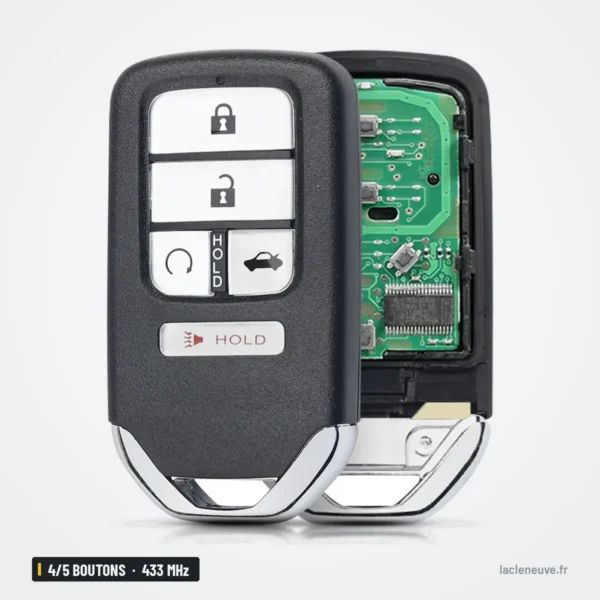 Clé télécommande 433 MHz 4/5 boutons pour Honda Accord, Fit, HR-V, puce 4A - coque ouverte, boutons et circuit séparés