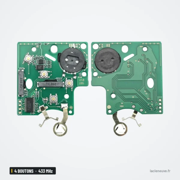 Clé télécommande 433 MHz 4 boutons pour Renault Mégane 3, Clio, puce PCF7952 - détail du circuit imprimé, deux cartes