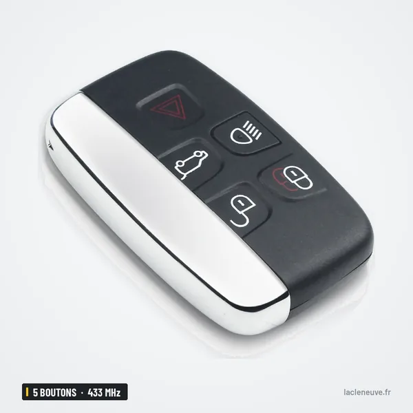 Clé télécommande 433 MHz 5 boutons pour Land Rover Discovery 4, Freelander 2 - vue de face, cinq boutons visibles