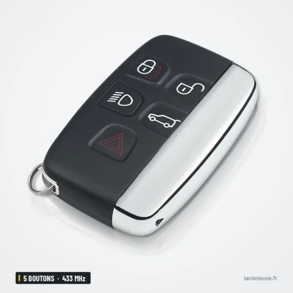 Clé télécommande 433 MHz 5 boutons pour Land Rover Discovery 4, Freelander 2 - vue de face avec anneau porte-clés