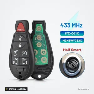 Clé télécommande 433 MHz 6+1 boutons pour Dodge Caravan, Chrysler - boîtier ouvert, circuit électronique et bouton démarrage