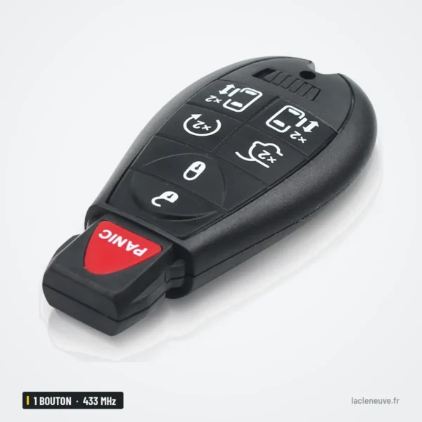 Clé télécommande 433 MHz 6+1 boutons pour Dodge Caravan, Chrysler, Jeep - vue de face, boutons hayon et verrouillage