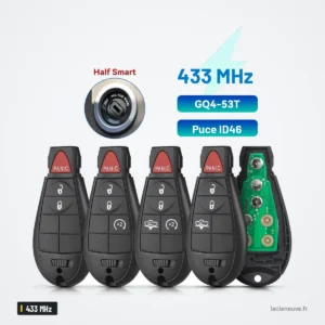 Clé télécommande 433 MHz pour Dodge RAM 1500, 2500, 3500, 4500, puce ID46 - quatre clés et circuit côte à côte