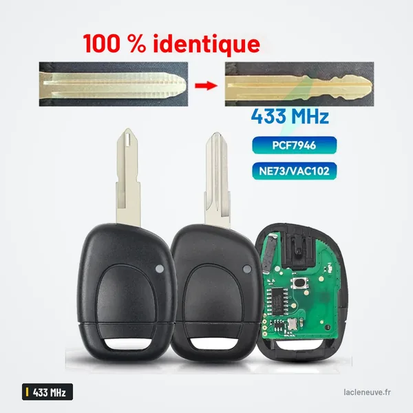 Clé télécommande 433 MHz pour Renault Clio, Twingo, Kangoo, Master, puce ID46 - comparaison des lames avant et après