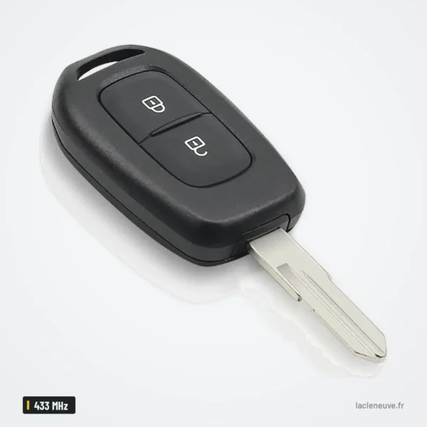 Clé télécommande 433 MHz pour Renault Trafic, Dacia Duster, puce PCF7961M - vue de face, deux boutons, lame droite