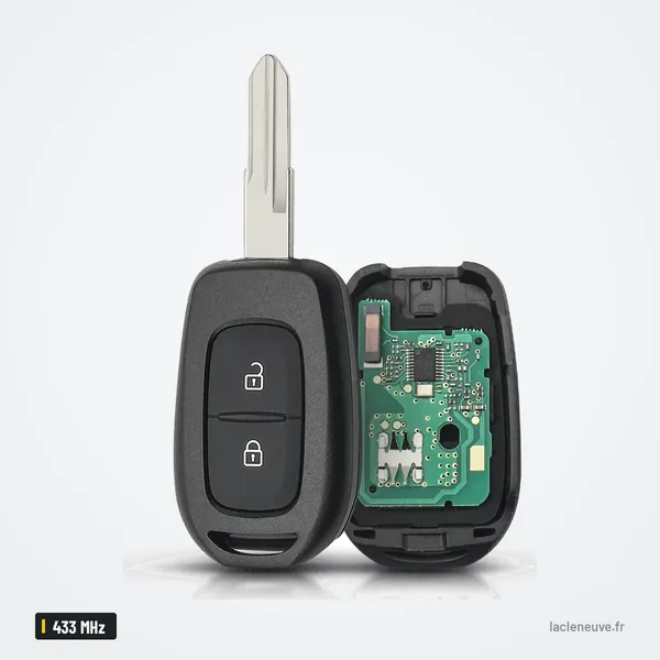 Clé télécommande 433 MHz pour Renault Trafic, Dacia Duster, puce PCF7961M - intérieur ouvert, circuit imprimé et bouton