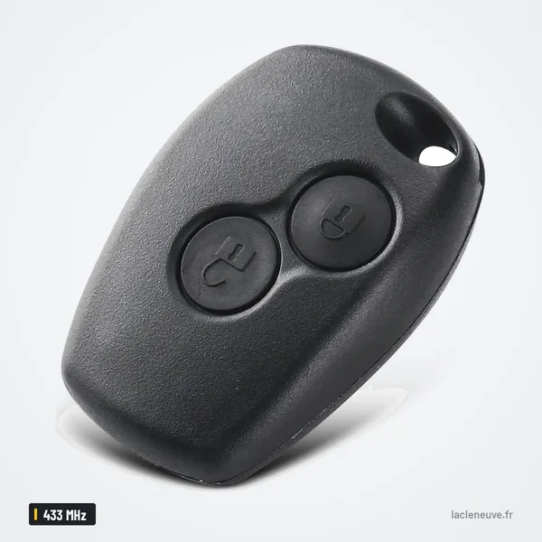 Clé télécommande 433 MHz pour Renault Twingo, Dacia Duster, Logan - vue de face, deux boutons et fente pour la lame