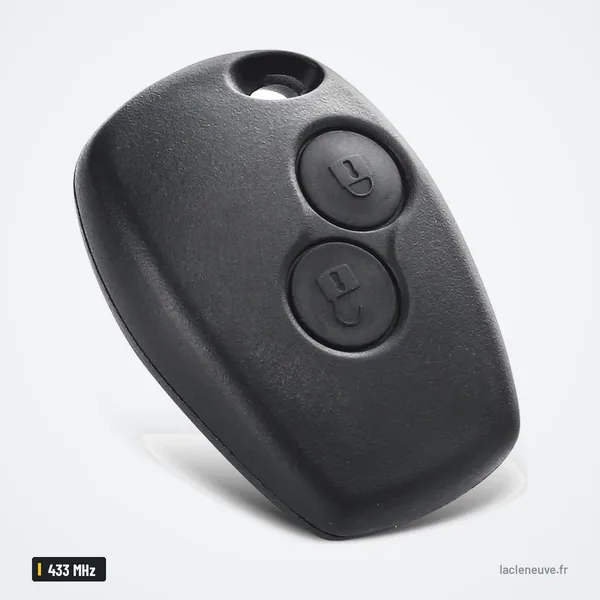 Clé télécommande 433 MHz pour Renault Twingo, Dacia Duster, Logan, puce PCF7946 - vue de dessus légèrement inclinée