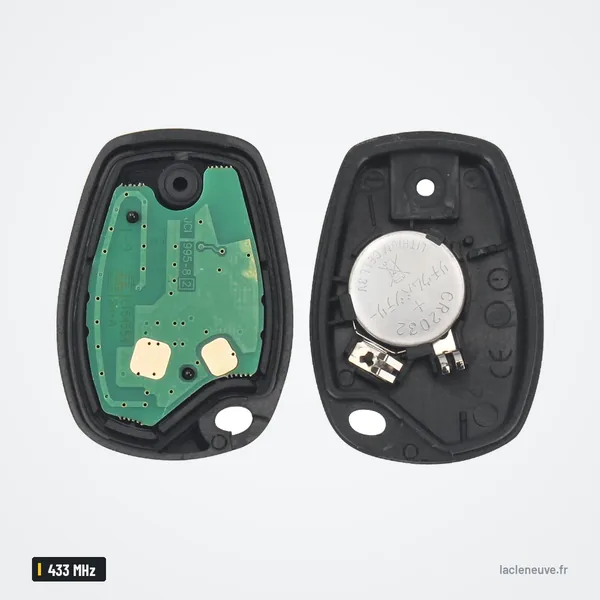 Clé télécommande 433 MHz pour Renault Twingo, Dacia Duster, Logan, puce PCF7946 - circuit imprimé démonté avec pile visible