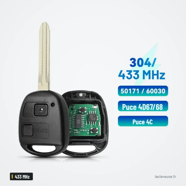 Clé télécommande 433 MHz pour Toyota Prado 120, RAV4, puce TOY43 - clé assemblée posée à côté de circuits imprimés