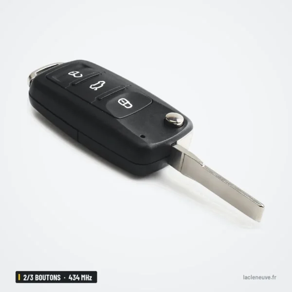 Clé télécommande 434 MHz 2/3 boutons pour Volkswagen Golf, Passat, puce ID48 - clé pliante, lame dépliée de profil