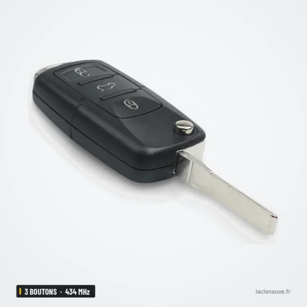 Clé télécommande 434 MHz 3 boutons pour Volkswagen Golf, Passat, puce ID48 - vue de profil, lame déployée