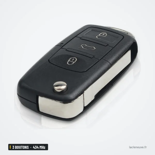 Clé télécommande 434 MHz 3 boutons pour Volkswagen Passat, Golf, puce ID48 - vue de face, lame repliée