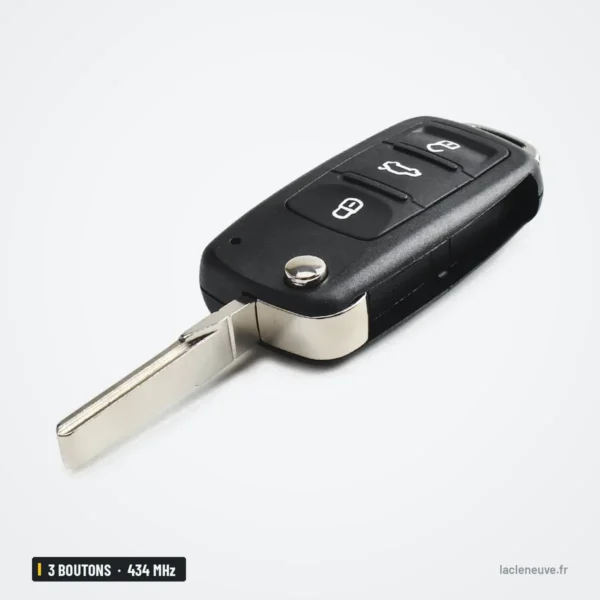 Clé télécommande 434 MHz 3 boutons pour VW Golf, Polo, Passat, puce ID48 - clé pliée, lame dépliée de profil