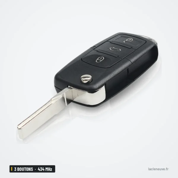Clé télécommande 434 MHz 3 boutons pour VW Golf, Polo, Seat Leon, puce ID48 - clé fermée avec lame déployée