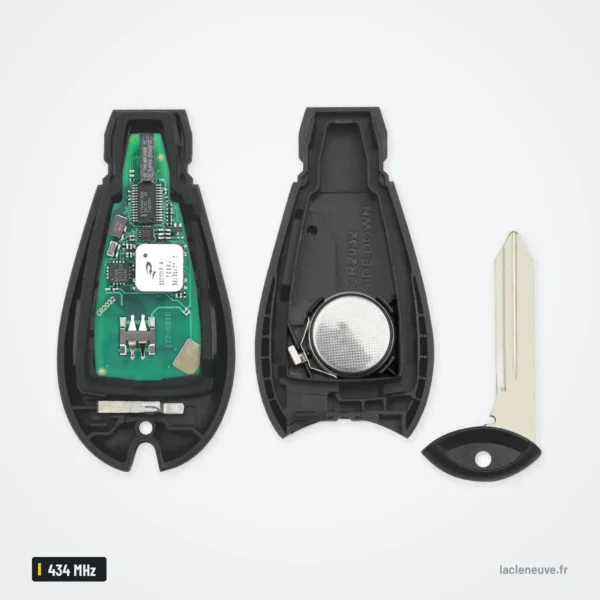 Clé télécommande 434 MHz pour Chrysler Town & Country, Dodge Caravan - coque ouverte avec pile et lame