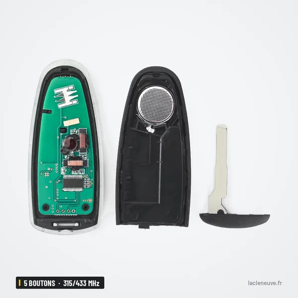 Clé télécommande 5 boutons pour Ford C-Max, Focus, Edge, Escape, 315/433 MHz - coque ouverte avec circuit et lame séparée
