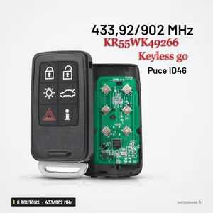 Clé télécommande 6 boutons pour Volvo XC60, XC70, S60, V70, 433/902 MHz - vue éclatée, coque et circuit imprimé Clé télécommande 6 boutons pour Volvo XC60, XC70, S60, V70, 433/902 MHz - vue éclatée, coque et circuit imprimé