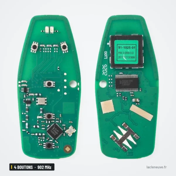 Clé télécommande 902 MHz 4 boutons pour Ford Explorer, Edge, Mustang, puce ID49 - circuit imprimé vert, face et dos