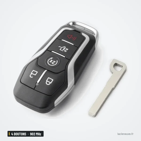 Clé télécommande 902 MHz 4 boutons pour Ford Explorer, Edge, Mustang, puce ID49 - vue de profil avec lame dépliée