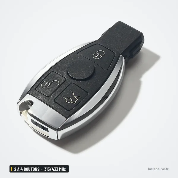 Clé télécommande BGA 2 à 4 boutons pour Mercedes-Benz (2000+), 315/433 MHz - vue de profil, trois boutons