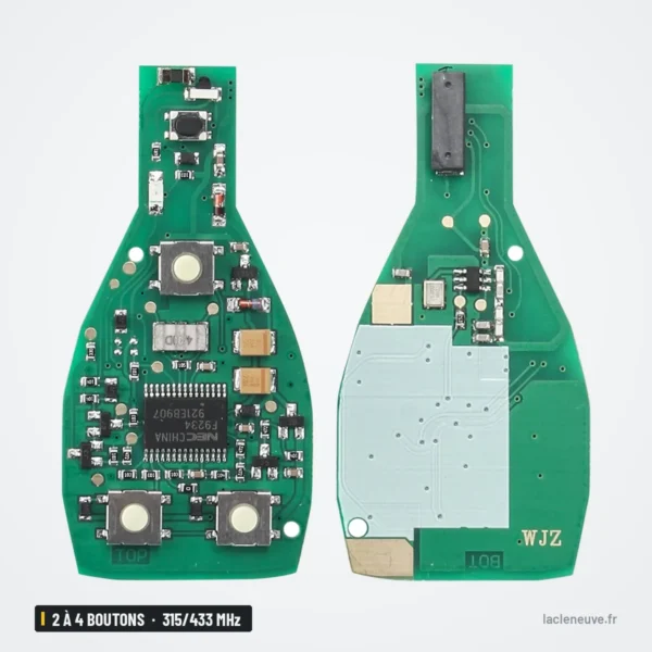 Clé télécommande BGA 2 à 4 boutons pour Mercedes-Benz (2000+), 315/433 MHz - carte électronique recto-verso, gros plan