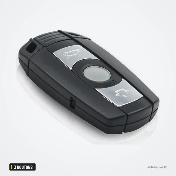 Clé télécommande intelligente 3 boutons pour BMW X5, X6, Z4, Série 1 - vue arrière, boutons et logo visibles
