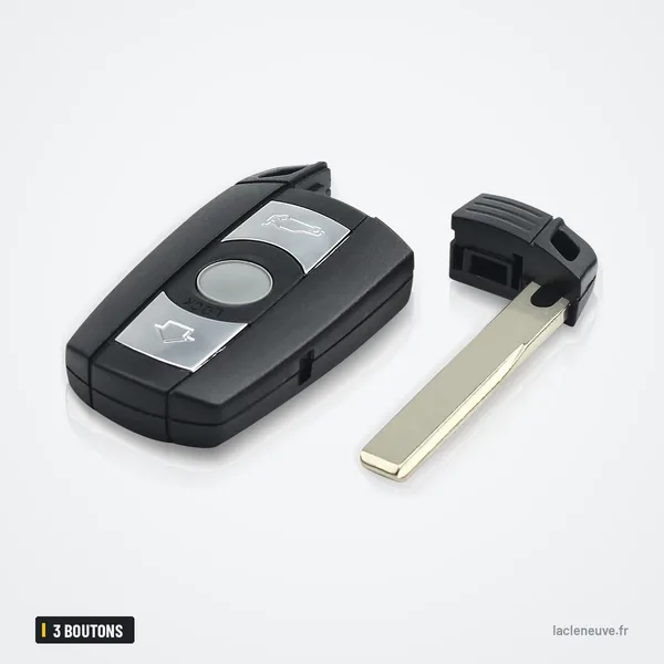 Clé télécommande intelligente 3 boutons pour BMW X5, X6, Z4, Série 1 - vue de profil, lame déployée sur le côté