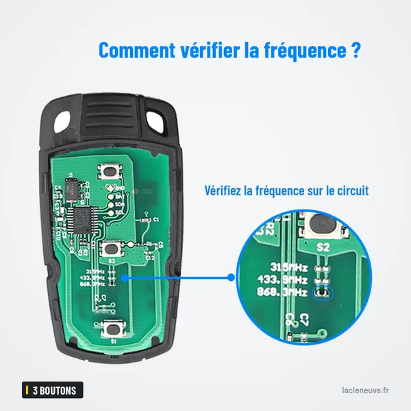 Clé télécommande intelligente 3 boutons pour BMW X5, X6, Z4, Série 1 - coque ouverte montrant le circuit imprimé