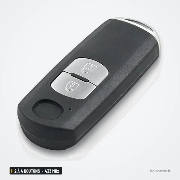 Clé télécommande intelligente 433 MHz 2 à 4 boutons pour Mazda CX-3, CX-5 - vue de face, coque lisse à deux boutons