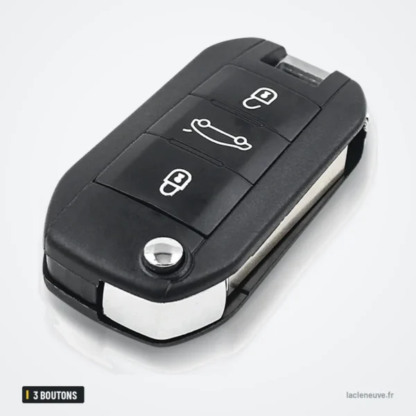 Clé télécommande pliante 3 boutons pour Peugeot 308, Citroën C4, C5, HU83/VA2 - clé pliée, vue de profil