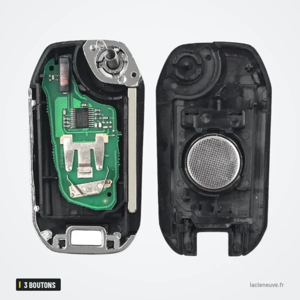 Clé télécommande pliante 3 boutons pour Peugeot 308, Citroën C4, C5, HU83/VA2 - coque ouverte, intérieur vide et transparent