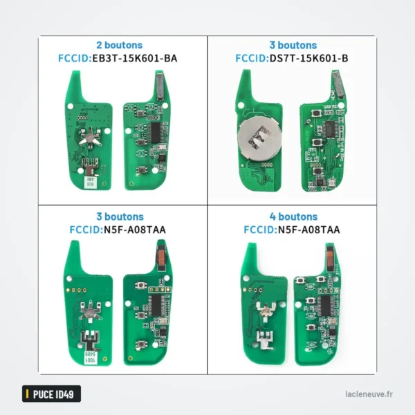 Clé télécommande à puce ID49 pour Ford F150, Ranger, Mondeo, S-Max - quatre circuits comparés selon le nombre de boutons