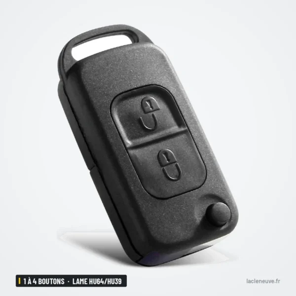 Coque de clé 1 à 4 boutons pour Mercedes Classe A, C, E, S, lame HU64/HU39 - vue de face, sans lame visible
