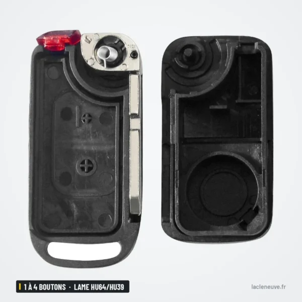 Coque de clé 1 à 4 boutons pour Mercedes Classe A, C, E, S - coque ouverte, intérieur avec pièce rouge visible
