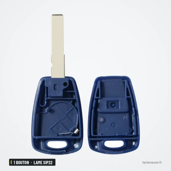 Coque de clé 1 bouton pour Fiat Punto, Doblo, Bravo, Stilo, lame SIP22 - coque ouverte en deux parties