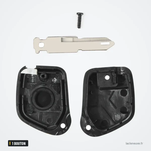 Coque de clé 1 bouton pour Peugeot 106, 205, 206, 306 - lame dentée, vis et deux demi-coques séparées