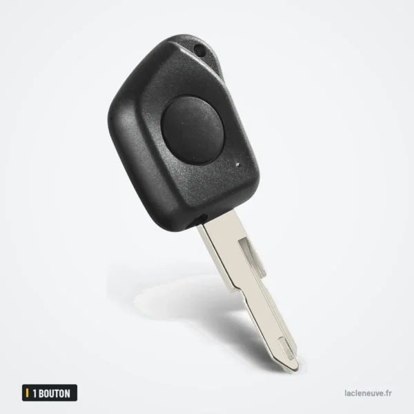 Coque de clé 1 bouton pour Peugeot 106, 205, 206, 306 - vue légèrement inclinée, lame visible