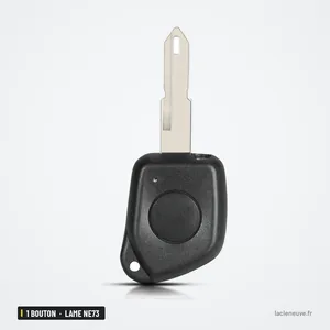 Coque de clé 1 bouton pour Peugeot 106, 205, 206, 306, lame NE73 - vue de face, lame complète déployée