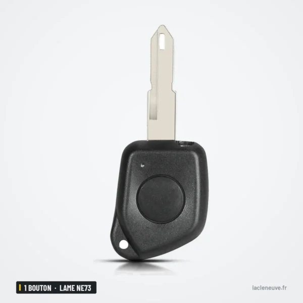Coque de clé 1 bouton pour Peugeot 106, 205, 206, 306, lame NE73 - vue de face, lame complète déployée