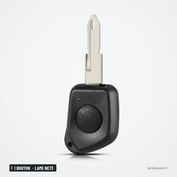 Coque de clé 1 bouton pour Peugeot 106, 205, 206, 306, lame NE73 - vue de trois quarts, lame déployée