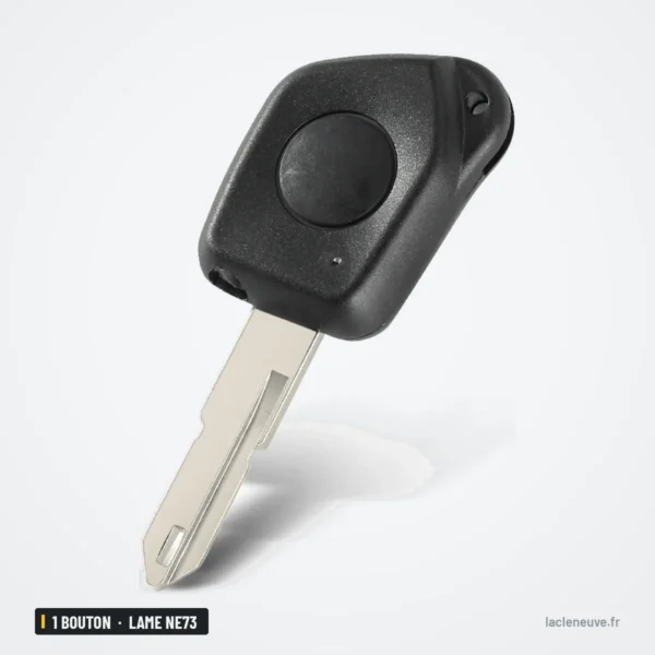 Coque de clé 1 bouton pour Peugeot 106, 205, 206, 306, lame NE73 - tête de clé sans lame découpée, vue de face