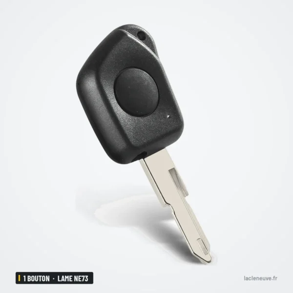 Coque de clé 1 bouton pour Peugeot 106, 205, 206, 306, lame NE73 - vue de profil, lame complète déployée