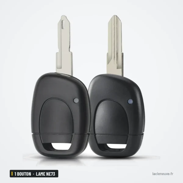 Coque de clé 1 bouton pour Renault Twingo, Clio, Kangoo, lame NE73 ou VAC102 - deux clés placées côte à côte