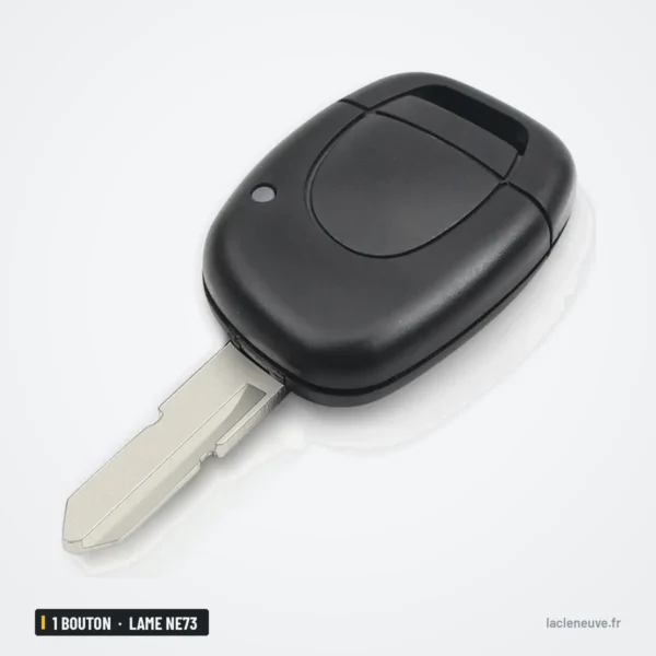 Coque de clé 1 bouton pour Renault Twingo, Clio, Kangoo, lame NE73 ou VAC102 - vue de face, bouton unique visible