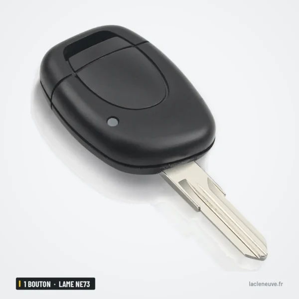 Coque de clé 1 bouton pour Renault Twingo, Clio, Kangoo, lame NE73 ou VAC102 - vue de face, angle légèrement différent