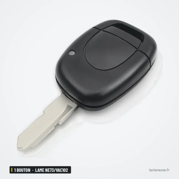 Coque de clé 1 bouton pour Renault Twingo, Clio, Kangoo, lame NE73/VAC102 - vue de face, bouton visible